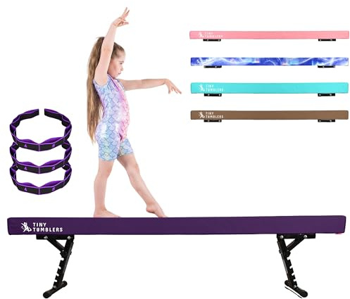 Schwebebalken – Höhenverstellbarer Gymnastikbalken für Kinder – Fortgeschrittenes Turngerät für Zuhause – High- und Low-Beam – Kunst-Wildleder, fünf Höhenstufen – Flexibilitätsband inklusive