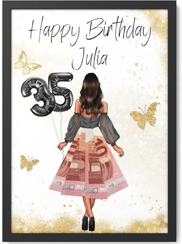 Papierschmiede® Geldgeschenk zum 35. Geburtstag | Look Änderbar! | 35 Jahre Bild mit Rahmen Geburtstagsgeschenk Beste Freundin 35. Geburtstag | Geschenk für Frau | Mädchen Geschenke | Jahrgang 1990