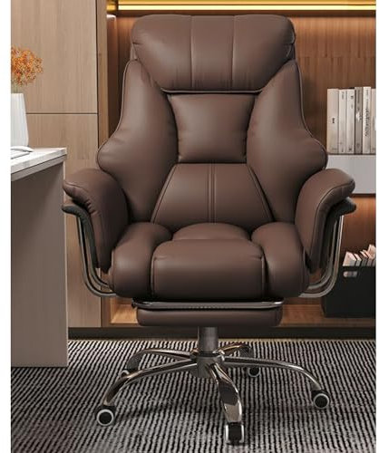 WOTZOV Gaming-Büro-Computertisch-Schaukelstuhl, ergonomisch, bequem, Gamer-PC-Massage-Arbeitsstuhl, PU-Leder, doppellagige Rückenlehne, stabile Armlehnen, versteckte Fußstü，Braun B