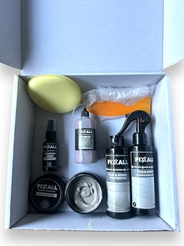 Fixxall Stone & Tile Repair Kit – Coloured Filler, Scratch Cover Spray, Injectable Adhesive, Sealer & Cleaner – All-in-One Surface Restoration Set (Dark Grey, One Size)