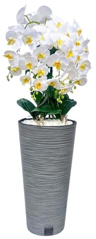 Orchideengesteck xxl mit Kunstblumen in Hochvase grau, 120x40cm groß, realistische weiße Blüten wie Echt, 5 Rispen Phalaenopsis | Arrangement Kunstpflanze Modern - Wohnzimmer, Rezeption, Geschäft