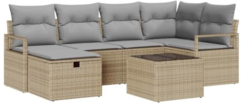 vidaXL Sofa Set 7 STK. 6-Sitzanzahl Beige und Hellgrau Poly-Rattan, Stylische Garten-Sofa-Garnitur, modulares und langlebiges, leichtes Outdoor-Möbel für Entspannung, wetterfestes Terrassenset