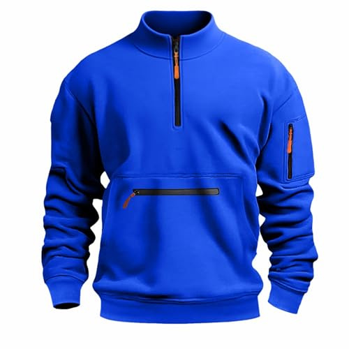 oxsdMKQ Herren Pullover Langarm Halfzip Gym Pulli Y2K Cargopullover Einfarbig Multi Taschen Outdoor Arbeitshirt Jogging Sport Sweatshirts Slim Fit Übergangsjacke S-5XL
