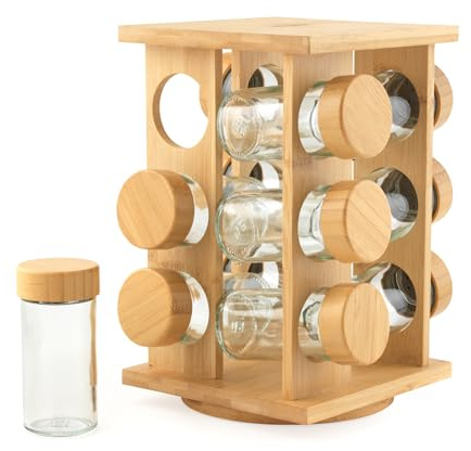 Salter Porte-épices en bambou avec 12 bocaux en verre