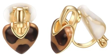 vogem Herz Leopardenmuster Ohrringe für Damen Ohrclips Damen Ohne Ohrlöcher und Ohrstecker Vergoldete Silber Tiermuster Modeschmuck Schmuck(13 * 10mm)