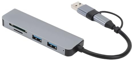 USB C Hub 5 in 1 Multiport Adapter, Aluminium, 3 USB Ports, Speicher - und Speicherkartenleser - Schnelle USB 3.0 Übertragung, Plug and Play, Kompatibel für Laptops und Tablets