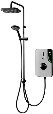 Triton Showers ENlight® | DuElec® | Thermostatic Electric Shower | 9.5 kW | Smart Shower | with Black Showerhead & Anti Twist Hose | Grey | Overhead Shower