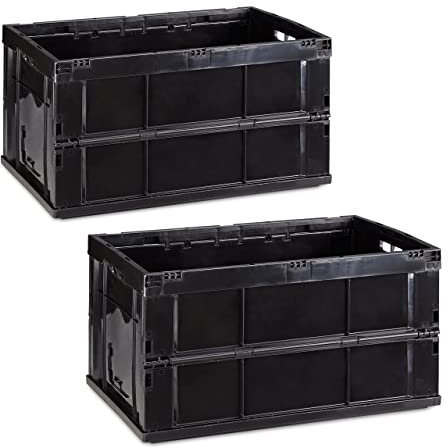 Relaxdays 2X Professionelle Transportbox, stabile Klappboxen, Gewerbe, hochwertiger Kunststoff, Qualität, 60 Liter, schwarz