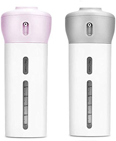4 in 1 Reisespender Auslaufsicher Reiseflaschen Behälter Shampoo Gel Set Toilettenartikel für flüssige Lotion Creme TSA-geprüft, Pink+Grau,