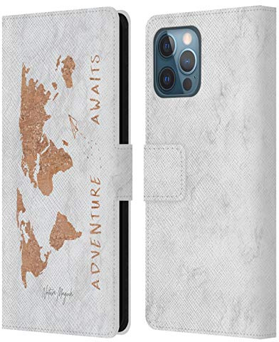 Head Case Designs Officially Licensed Nature Magick Bronze Travel Quote Adventure Awaits Map On Marble Leather Wallet Case Compatible With Apple iPhone 12 Pro Max