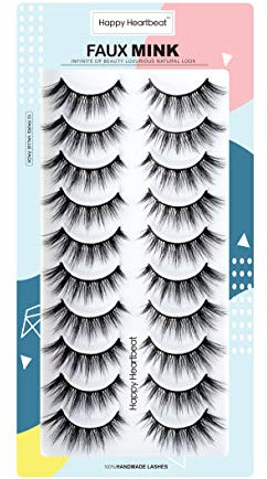 3D Falsche Wimpern Cat-Eye Kurze Natürlich Look Wispy Faux Mink spiky lashes,Cross Flauschig Weiche Wiederverwendbare Nerzwimpern-Happy Heartbeat (H2)
