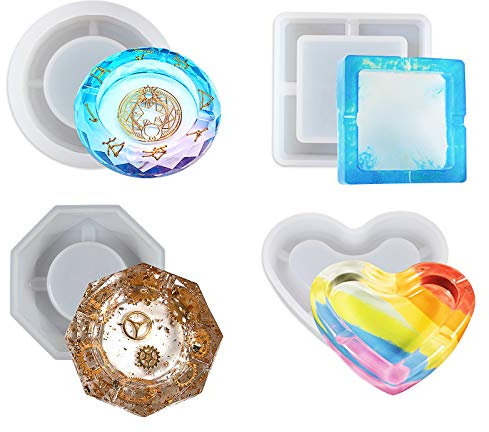 Trafagala Resin Gießharz Silikonform Epoxidharz Formen Harz DIY Aschenbecher Gießform Rund Quadrat Herz Untersetzer Epoxidharz Casting Handwerk Werkzeug(#10，10#)