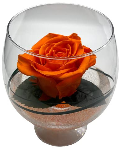 Rose Eternelle - La Vie en Rose – Vetro Cognac – Rosa stabilizzata – Composizione floreale (arancione)