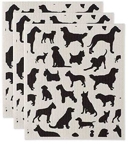 DII - Paños suecos para Cocina y Limpieza, Reutilizables, Lavables a máquina y Aptos para lavavajillas, biodegradables, 19,6 x 17 cm, Perros, 3 Unidades