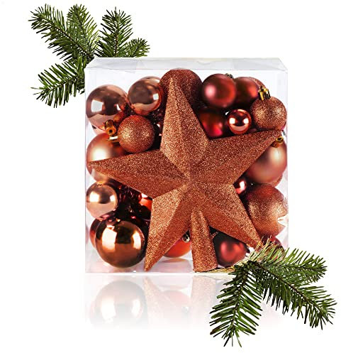 com-four® 51x Weihnachtskugeln, Christbaumkugeln bruchsicher aus Kunststoff für Weihnachten, Baumschmuck für den Christbaum mit Anhänger
