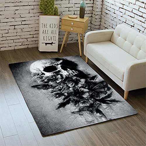 Morbuy Halloween Schädel Teppich Wohnzimmer Flanell Kurzflor Teppiches, Modernes Teppich Waschbar rutschfest Krabbelmatte für Kinderzimmer Schlafzimmer Dekoration (50x80cm,Schmetterling)