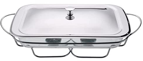 MNSSRN Isolierte Glaswaren Grill-Fischofen, Buffet-Wärmer, Edelstahl mit Deckel und Ofen Glas-Heizplatte, Multifunktionaler Fisch-Grillofen,Silber