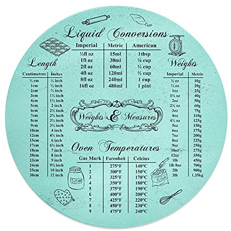30cm Round Weights & Measures Tempered Glass Chopping Board