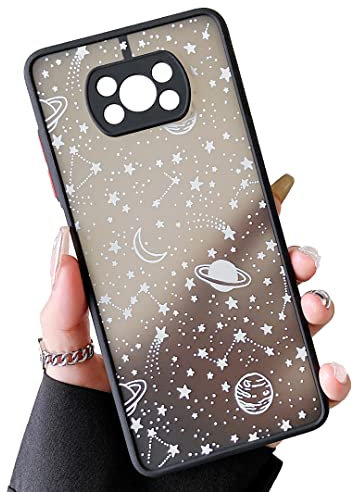ZTOFERA Handyhülle für Xiaomi Poco X3 Pro/Poco X3 NFC, Planet Stern Universum Muster Kratzfest Schutzhülle Matt Harte PC Rückseite Hülle mit Stoßfest Silikon Bumper Cover, Weiß Sky