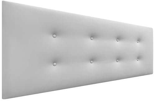 DHOME Kopfteil aus Kunstleder oder Acualinstoff mit 2 Knopfreihen Range Kopfteil für gepolstertes Luxusbett (Kunstleder Hellgrau, 145x50cm (Betten 120/135/140))