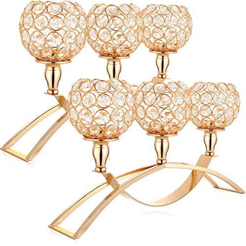 2 Stück 3 Arme Kristall Kerzenhalter 3 Kerzen Kristall Kerzenhalter Kristall Kandelaber Ständer für Tisch Mittelpunkt Esszimmer Heimdekoration Hochzeit Party (Gold)