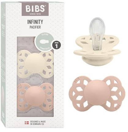 BIBS Infinity Symmetrischer Schnuller Zweierpackung, bisphenol-A frei, Symmetrischer Silikonsauger, Symmetrischer Nippel. Silikon, 0-6 Monate (2er Pack), Ivory/Blush