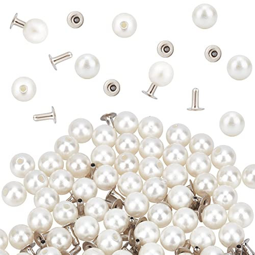 GORGECRAFT 1 Caja de 100 Juegos de Remaches de Perlas de 6.(118) in, Botones de Perlas de Plástico Redondos Blancos con Juego de Alfileres para Zapatos, Bricolaje, Costura, Manualidades