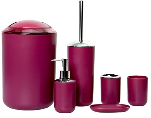 Icegrey Modern Design 6-teiliges Luxus-Badezimmerzubehör-Set Lotionflaschen, Zahnbürstenhalter, Zahnbecher, Seifenschale, Toilettenbürste, Mülleimer Lila