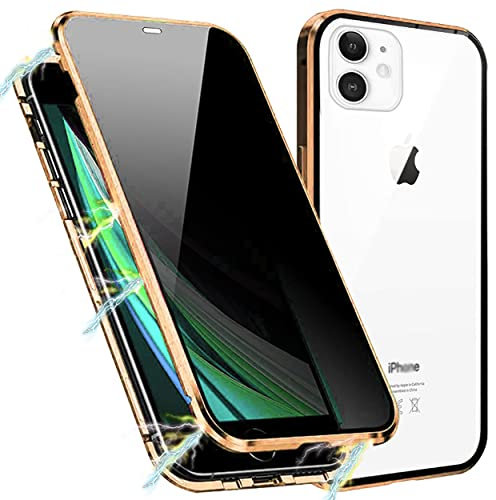 MIMGOAL Funda antiespía para iPhone 11 de 360 grados, magnética con protección visual [parte delantera y trasera de cristal templado de cuerpo entero] Full Body Privacy Anti-peep Case, Oro