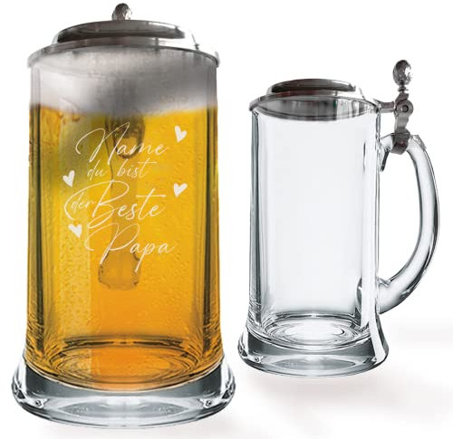 GRAVURMACHER® Borgonovo - Jarra de cerveza con tapa de estaño y grabado (0,5 l, con tapa de estaño), diseño 07