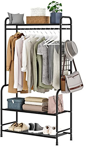 Solerconm portant à vêtements，portant penderie à porte manteau porte vêtements portant penderie avec roulettes pour chambre étagère de rangement porte manteaux(Noir)