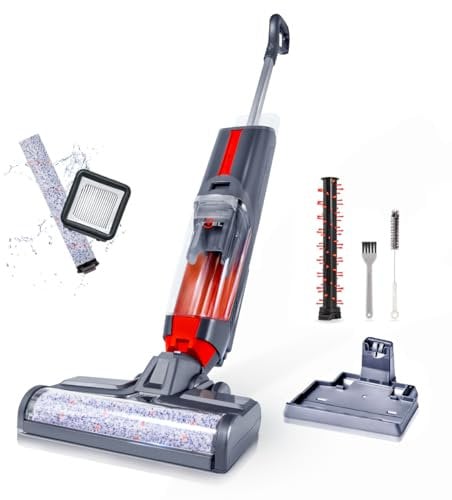 Bodenwischer elektrisch | kabelloser Waschsauger Staubsauger mit Wischfunktion | Dual-Tank-Design Saugwischer für Teppiche Fliesen Holzböden | Selbstreinigung LED-Anzeig | Leistungsstark leicht leise