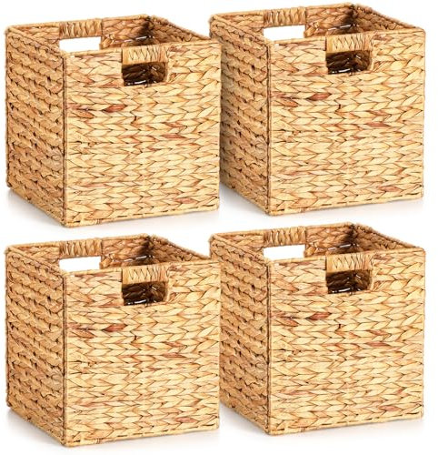 Layhit Aufbewahrungskörbe aus Wasserhyazinthe, handgewebte Weiden-Aufbewahrungskörbe, faltbar, gewebter Organizer, Mehrzweck-Weiden-Aufbewahrungskörbe für Regal, Kinderzimmer, Schlafzimmer, Wohnzimmer