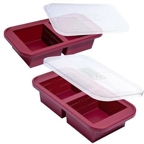 Souper Cubes 2 Cup Silicone Freezer Tray with Lid - Easy Meal Prep Container and Kitchen Storage Solution - Silicone Mold for Soup and Food Storage - Cranberry - 2-Pack