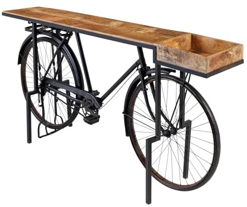 Konsolentisch BICYCLE 194cm - schwarz natur - Mangoholz - Recycelt | Massiv, hochwertig, langlebig, individuelle Maserung, stabile Konstruktion, robust, Metallgestell