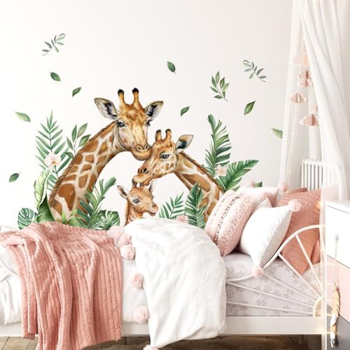 Runtoo Wandtattoo Giraffe Familie Groß Wandaufkleber Dschungeltiere Safari Baby Wandsticker Kinderzimmer Babyzimmer Schlafzimmer Wanddeko