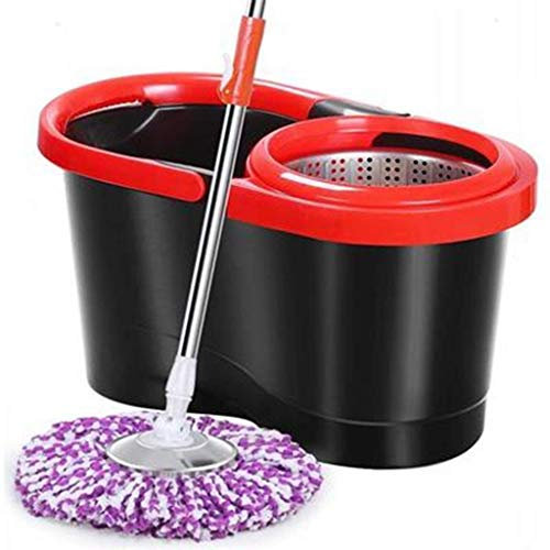 Juego de Cubo escurridor para fregona giratoria, para Limpieza de Suelos de Cocina casera, Uso en seco/húmedo en Madera Dura y Azulejos (Negro)