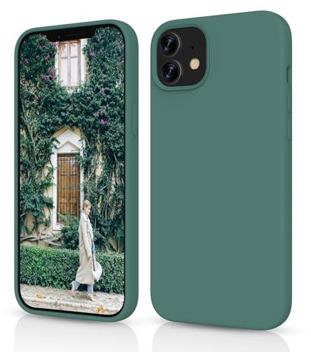 OitiYaa Silicone Case Compatible with iPhone 12/12 Pro Case 6.1 inch, Soft Ultra Slim Protective Shockproof Liquid Silicone Phone Case with Anti-Scratch Microfiber Lining,Pine Green