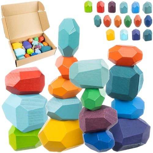 KRUZZEL Holzbausteine Bauklötze für Kinder Motorikspielzeug Holz16 Stück 22475