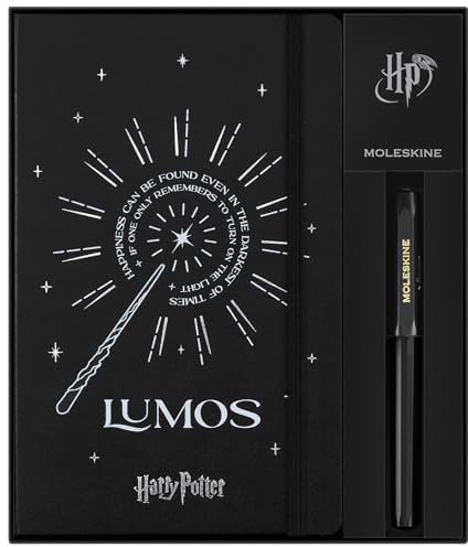 Moleskine Wizarding World Harry Potter Spells Kollektion Giftbox, Geschenkbox Kaweco Tintenroller und Liniertem Notizbuch mit Phosphoreszierendem festem Einband, Großformat 13 x 21