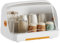 DFZHiuat Abtropfgestell mit 2 Ebenen, Abtropfgestell für Tassen, Teesets, Obst, mit Abnehmbarer Abtropfbox, staubdicht, transparent, Orange