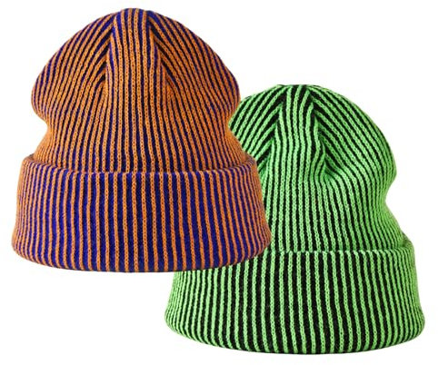 yolrdiw Unisex Casual Gestreifte Beanie Manschette Winter Warm Strickmütze, 2/Blau Orange/Schwarz Grün, Einheitsgr��e