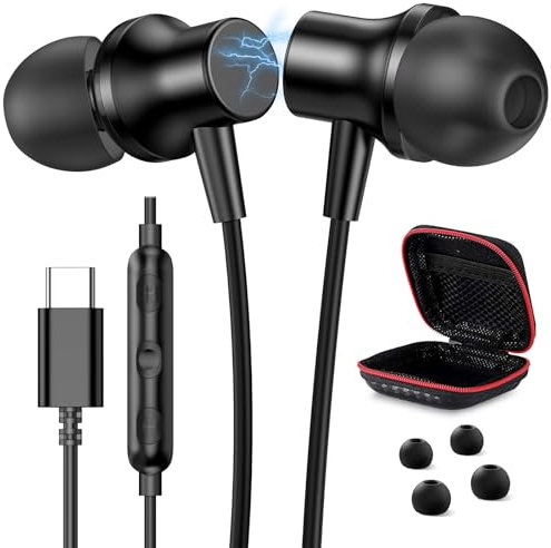 Auriculares USB C para Galaxy s25 Ultra s25+ A16 Tab S9+ s23+ A53 A54 A55 Auriculares USB Tipo C con Micrófono intrauditivos con Cable Tipo C para Xiaomi Pad 5 6 14 Ultra iPhone 16 15 Pro MAX Plus