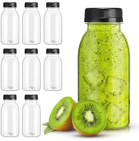 JETOP 8 botellas de jugo de plástico sin BPA de 200 ml con tapas a prueba de manipulaciones, ideales para fiestas, picnics, actividades al aire libre