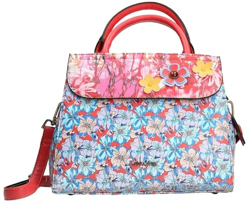 Laura Vita Damen Henkeltasche Blumen Muster Umhängeriemen Antara, Farbe:Rot