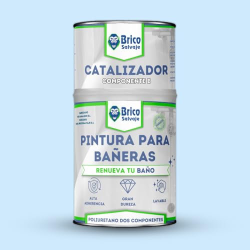 BRICOSALVAJE Pintura para Bañeras Acabado SATINADO Dos Componentes 600+150 ML | Fácil Aplicación | Acabado Cerámico | Impermeable (Azul Claro Agatha)