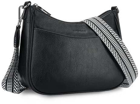 APHISON Klein Crossbody Bag mit Breitem Gurt Schultertasche Umhängetasche Damen veganem Leder schwarz Handtasche Tasche mit Abnehmbarem Schultergurt Kartenschlitz Reisetasche