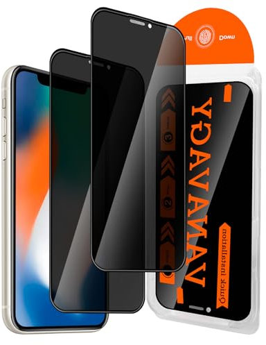 VANAVAGY 2 Pack Privacy Glass Screen Protector for iPhone X/Xs, [Easy Installation] Plating Film with Frame Full Coverage Case for Apple X/Xs