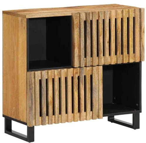 vidaXL Sideboard, Kommode mit 4 Fächern 2 Türen, Anrichte für Wohnzimmer Schlafzimmer, Beistellschrank, Industrie-Stil, Raues Massives Mangoholz