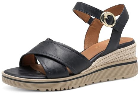 Jana Damen Sandalen mit Keilabsatz Sommer Vegan, Blau (Navy), 39 EU